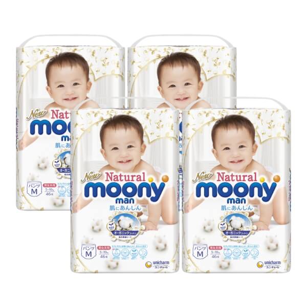 Combo 4 gói Bỉm tã quần Moony Natural size M 46 miếng (5-10kg)