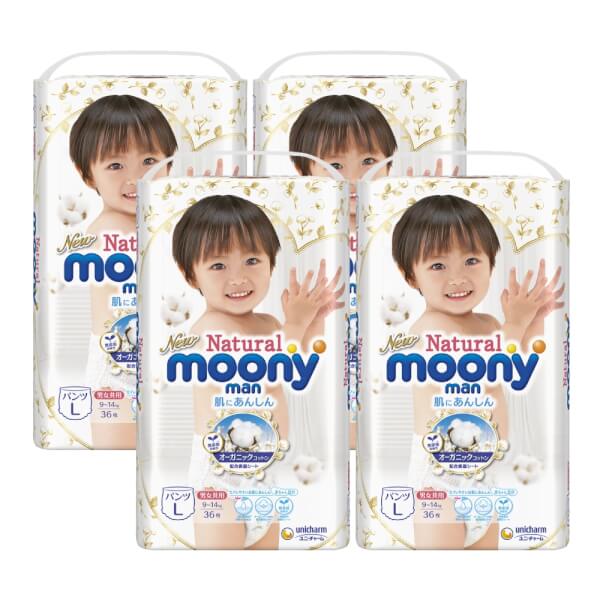 Combo 4 gói Bỉm tã quần Moony Natural size L 36 miếng (9-14kg)