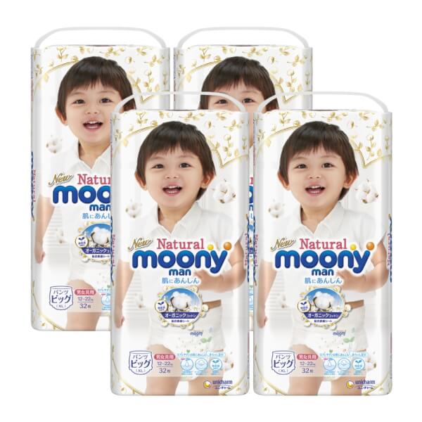 Combo 4 gói Bỉm tã quần Moony Natural size XL 32 miếng (12-22kg)