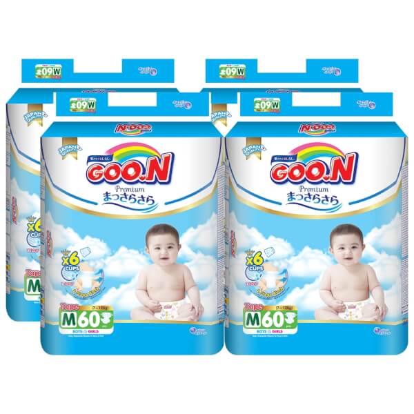 Combo 4 gói Bỉm tã dán Goon Premium size M 60 miếng (7-12kg)