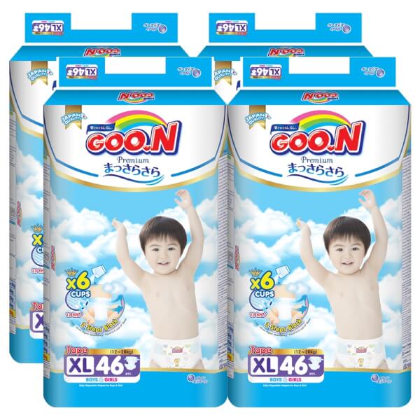 Combo 4 gói Bỉm tã dán Goon Premium size XL 46 miếng (12-20kg)