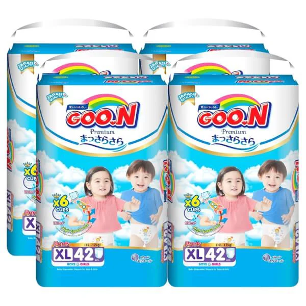 Combo 4 gói Bỉm tã quần Goon Premium size XL 42 miếng (12-17kg)