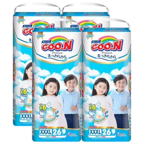 Combo 4 gói Bỉm tã quần Goon Premium size XXXL 26 miếng (18-30kg)