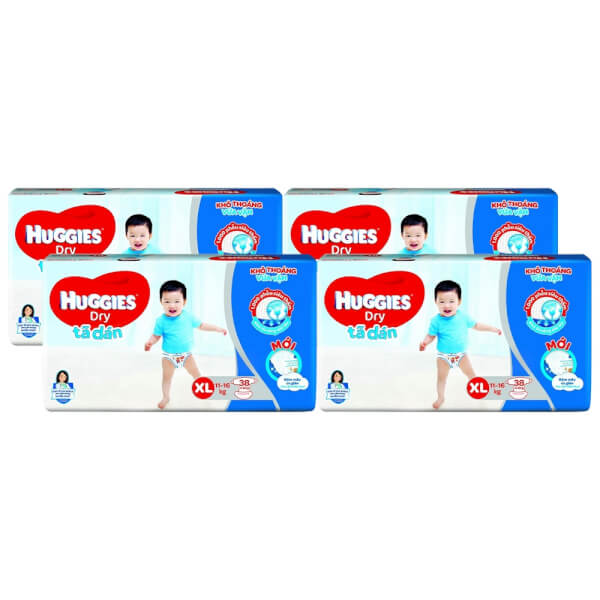 Combo 4 gói Bỉm tã dán Huggies Dry size XL 38 miếng (11-16kg)