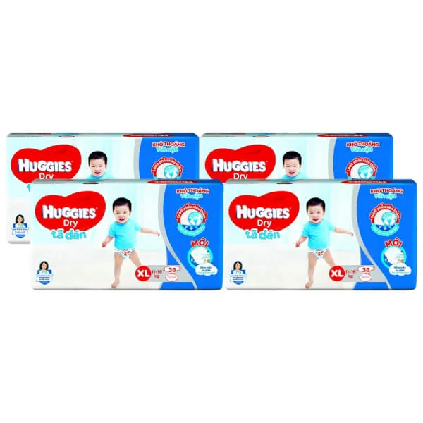 Combo 4 gói Bỉm tã dán Huggies Dry size XL 38 miếng (11-16kg)