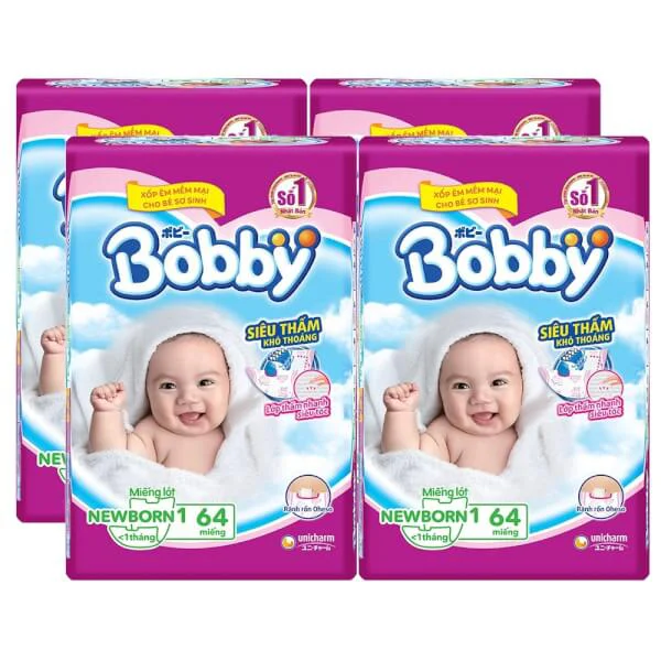 Combo 4 gói Miếng lót Bobby size Newborn 1 64 miếng (dưới 5kg) (giao bao bì ngẫu nhiên)