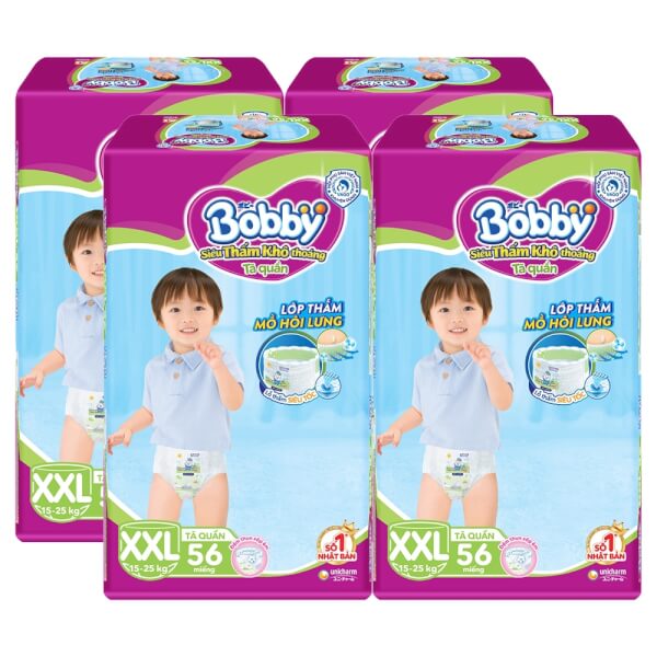 Combo 4 gói Bỉm tã quần Bobby size XXL 56 miếng (trên 16kg)