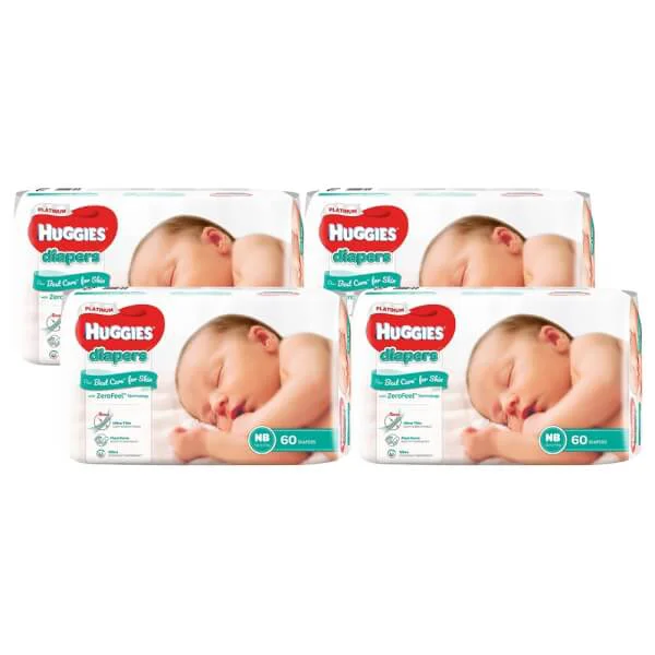 Combo 4 gói Bỉm tã dán Huggies Platinum size Newborn 60 miếng (dưới 5kg)