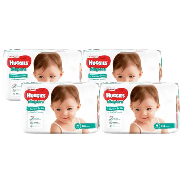 Combo 4 gói Bỉm tã dán Huggies Platinum size M 64 miếng (6-11kg)