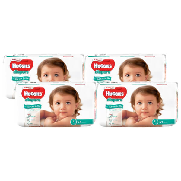 Combo 4 gói Bỉm tã dán Huggies Platinum size L 54 miếng (9-14kg)