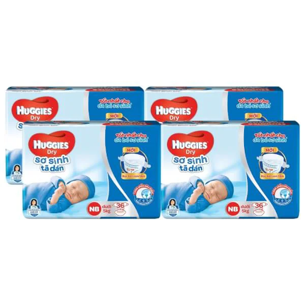 Combo 4 gói Bỉm tã dán sơ sinh Huggies Diaper Nappy size Newborn 36 miếng (dưới 5kg)