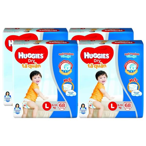 Combo 4 gói Bỉm tã quần Huggies Dry size L 68 miếng (9-14kg)