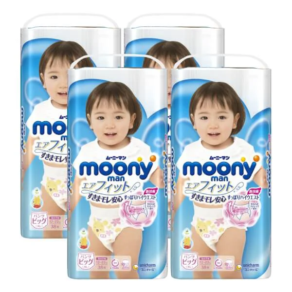 Combo 4 gói Bỉm tã quần Nhật cao cấp Moony bé gái size XL 38 miếng (12-22kg)