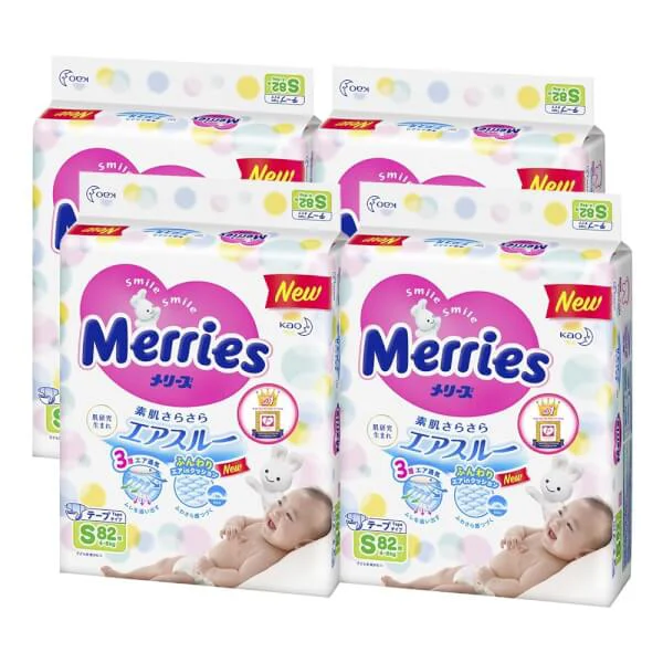 Combo 4 gói Bỉm tã dán Merries size S 82 miếng (4-8kg)
