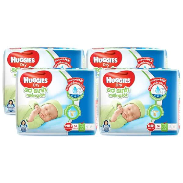 Combo 4 gói Miếng lót Huggies size Newborn 1 56 miếng (dưới 5kg)