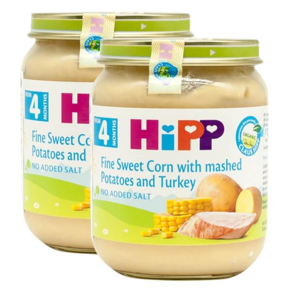 Combo 2 Dinh dưỡng đóng lọ HiPP Bio - Ngô bao tử, khoai tây, gà tây 125g