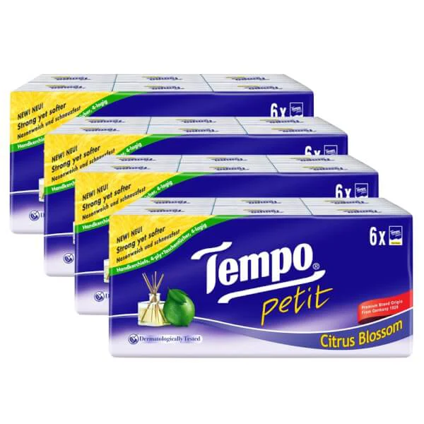 Combo 4 Khăn giấy bỏ túi Tempo Petit hương Chanh Sả (6 gói)