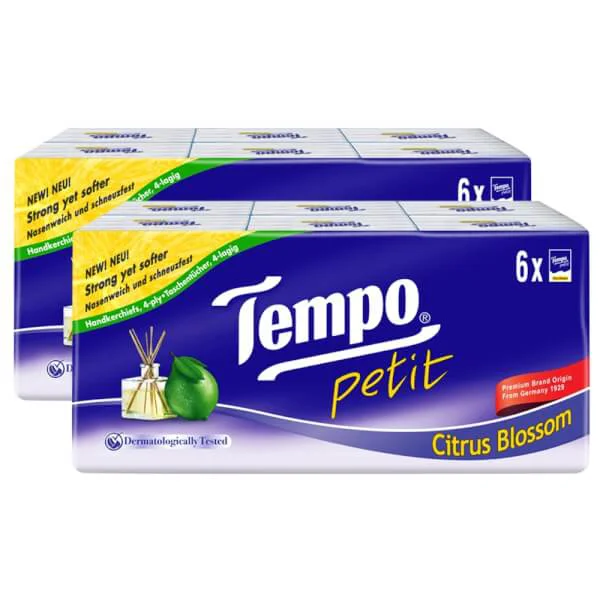Combo 2 Khăn giấy bỏ túi Tempo Petit hương Chanh Sả (6 gói)