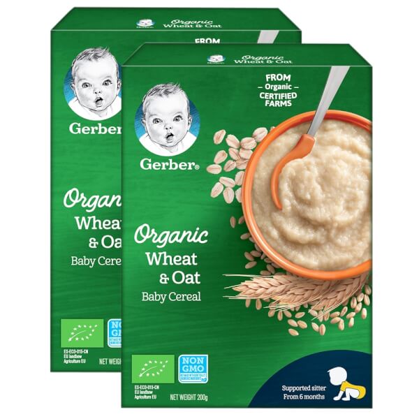 Combo 2 Thực phẩm bổ sung Gerber Organic Lúa mì Yến mạch