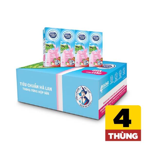 Combo 4 thùng Sữa tiệt trùng hương dâu Dutch Lady 180ml - Lốc 4 hộp - 12 lốc/thùng
