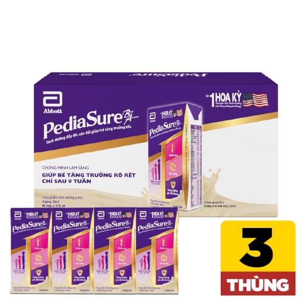 Combo 3 thùng Thực phẩm dinh dưỡng y học cho trẻ  1-10 tuổi: Pediasure hương vani (110ml) (Lốc 4) - 12 lốc/thùng