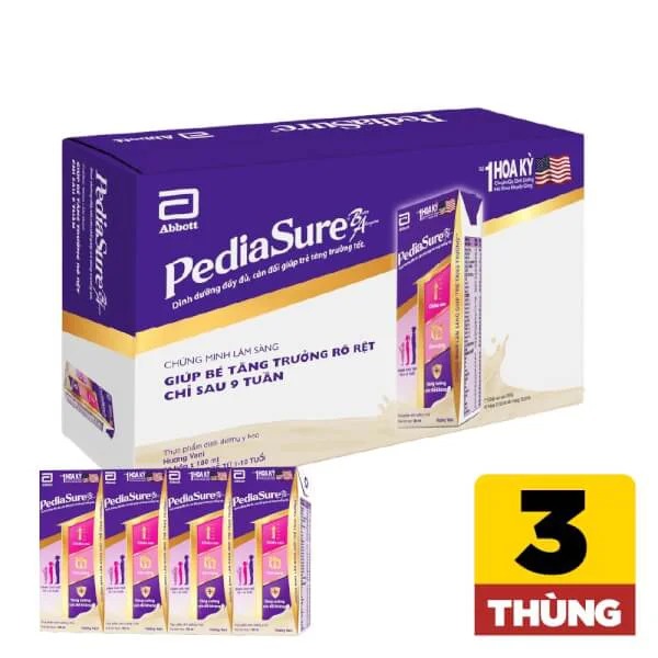 Combo 3 thùng Thực phẩm dinh dưỡng y học cho trẻ  1-10 tuổi: Pediasure hương vani 180ml (Lốc 4 hộp) - 12 lốc/thùng