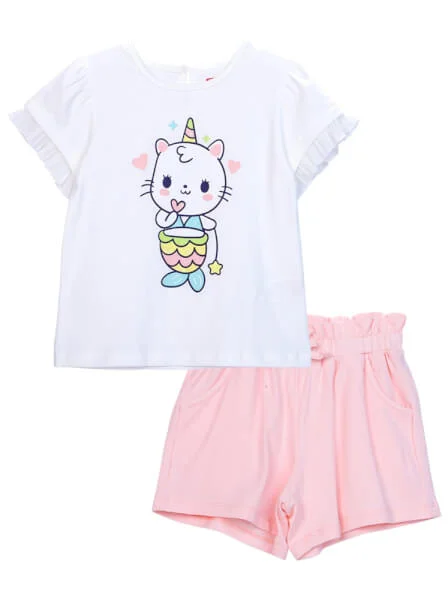 Bộ áo quần thun bé gái ngắn CF G0820016 (1-6 tuổi,Trắng)