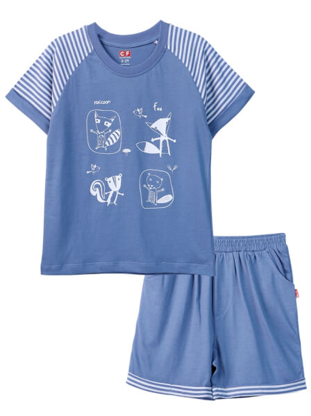 Bộ áo quần thun mặc nhà bé trai ngắn CF B1020022 (1-6 tuổi, Xanh)