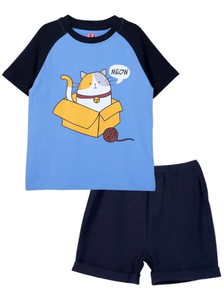 Bộ áo quần thun bé trai ngắn CF B0720008 (Xanh)