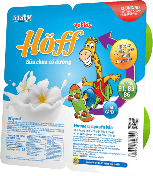 Sữa chua có đường Hoff - vị nguyên bản (Lốc 4 hủ)