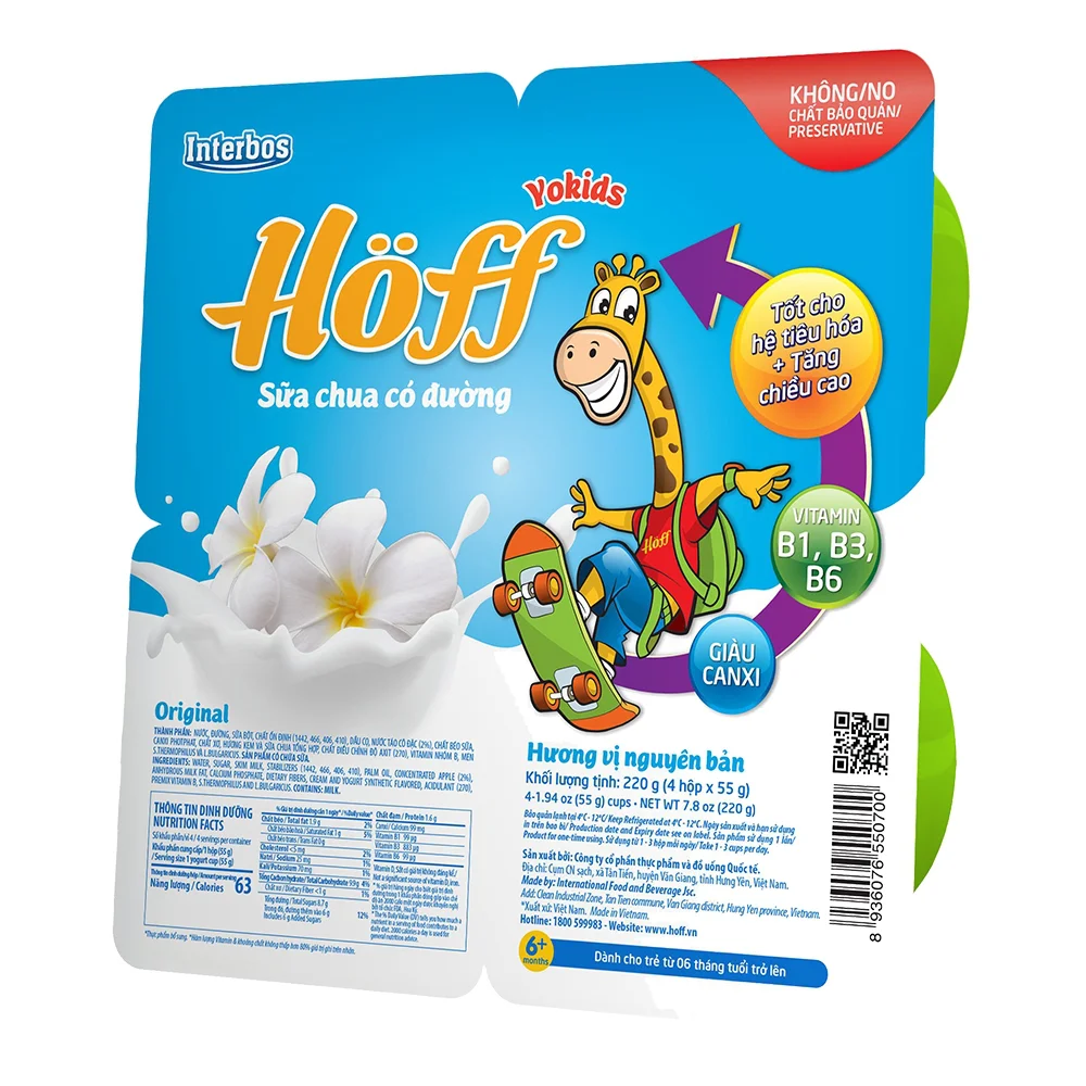 Sữa chua có đường Hoff  - vị nguyên bản (Lốc 4 hủ) (Giao mẫu ngẫu nhiên)