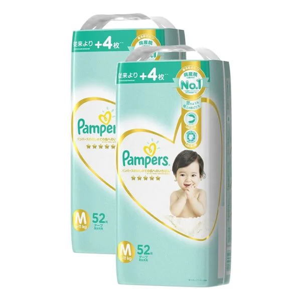 Combo 2 gói Bỉm tã dán Pampers Nhật size M 52 miếng (6-11kg, New)
