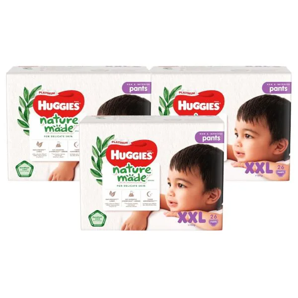 Combo 3 gói Bỉm tã quần Huggies Platinum Nature Made size XXL 26 miếng (trên 15kg)