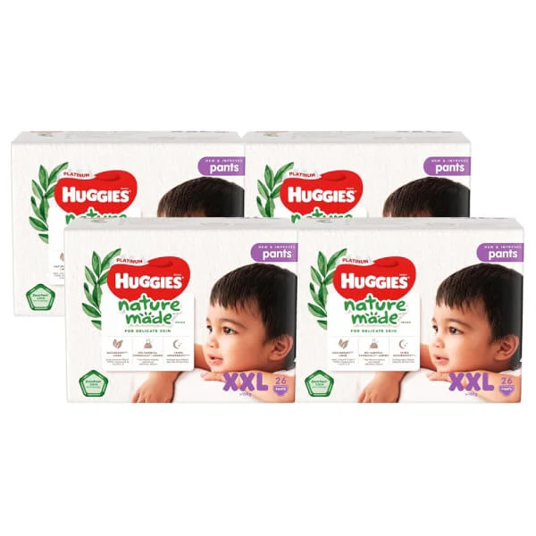 Combo 4 gói Bỉm tã quần Huggies Platinum Nature Made size XXL 26 miếng (trên 15kg)