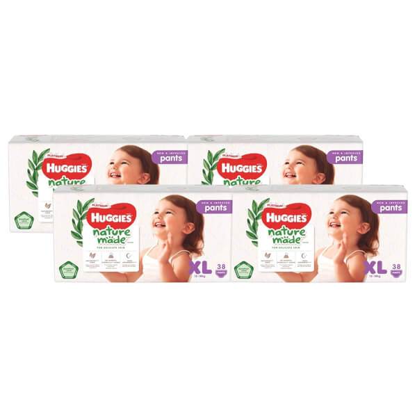 Combo 4 gói Bỉm tã quần Huggies Platinum Nature Made size XL 38 miếng (12-18kg)