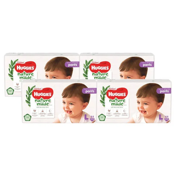 Combo 4 gói Bỉm tã quần Huggies Platinum Nature Made L size 44 miếng (9-14kg)