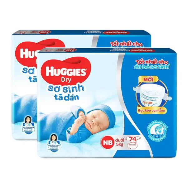 Combo 2 gói Bỉm tã dán sơ sinh Huggies size NB 74 miếng (dưới 5kg)