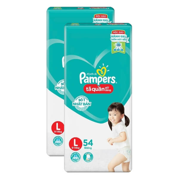 Combo 2 gói Bỉm tã quần Pampers giữ dáng size L 54 miếng (9-14kg) (giao ngẫu nhiên)