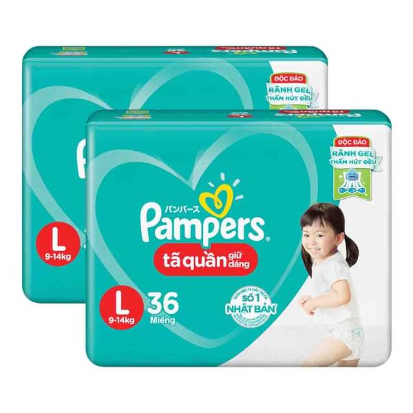 Combo 2 gói Bỉm tã quần Pampers giữ dáng size L 36 miếng (9-14kg)
