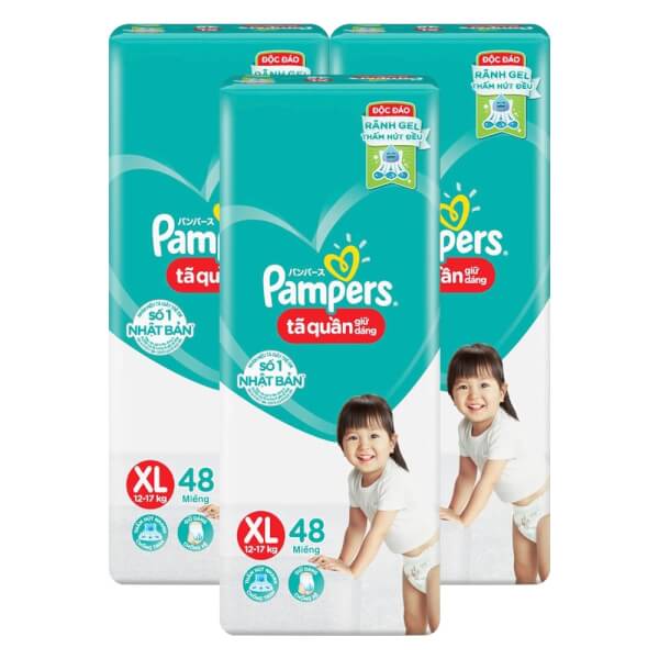 Combo 3 gói Bỉm tã quần Pampers giữ dáng size XL 48 miếng (12-17kg) (giao ngẫu nhiên)