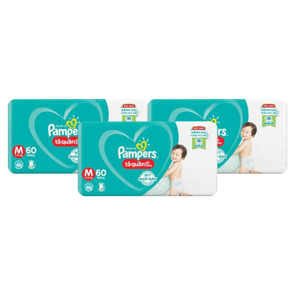 Combo 3 gói Bỉm tã quần Pampers giữ dáng size M 60 miếng (7-12kg)