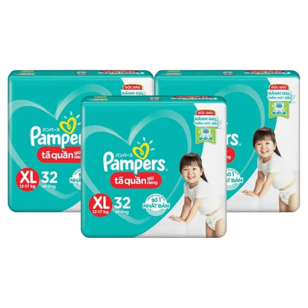 Combo 3 gói Bỉm tã quần Pampers giữ dáng size XL, 32 miếng (12-17kg)