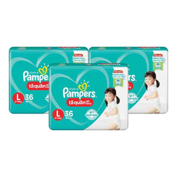 Combo 3 gói Bỉm tã quần Pampers giữ dáng size L 36 miếng (9-14kg)