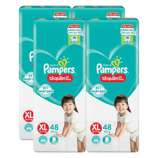 Combo 4 gói Bỉm tã quần Pampers giữ dáng size XL 48 miếng (12-17kg)