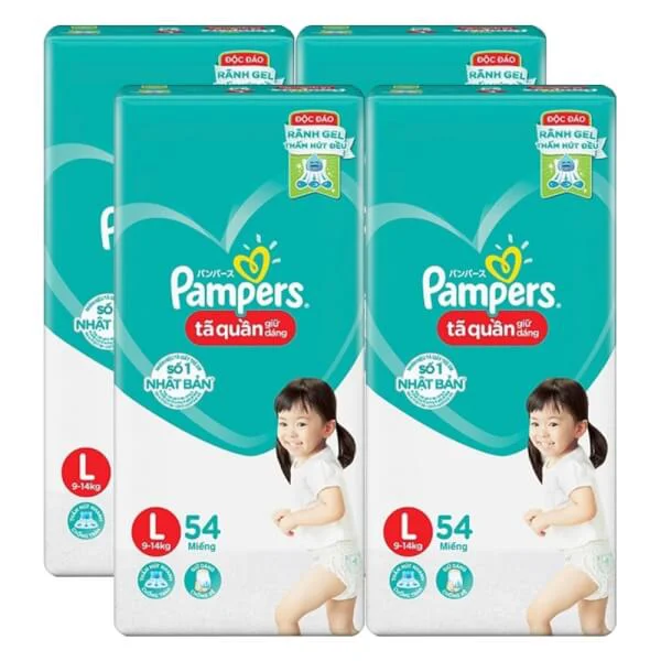 Combo 4 gói Bỉm tã quần Pampers giữ dáng size L 54 miếng (9-14kg)