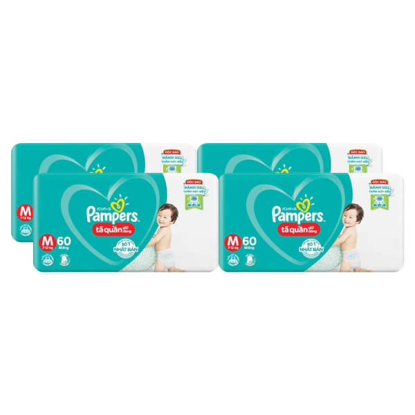 Combo 4 gói Bỉm tã quần Pampers giữ dáng size M 60 miếng (7-12kg)