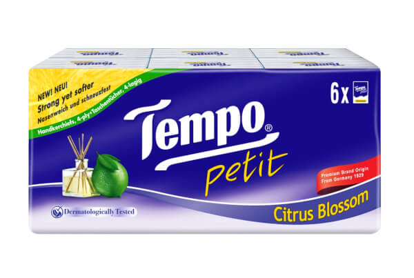 Combo 5 Khăn giấy bỏ túi 4 lớp Tempo Petit hương Chanh Sả lốc 6 gói