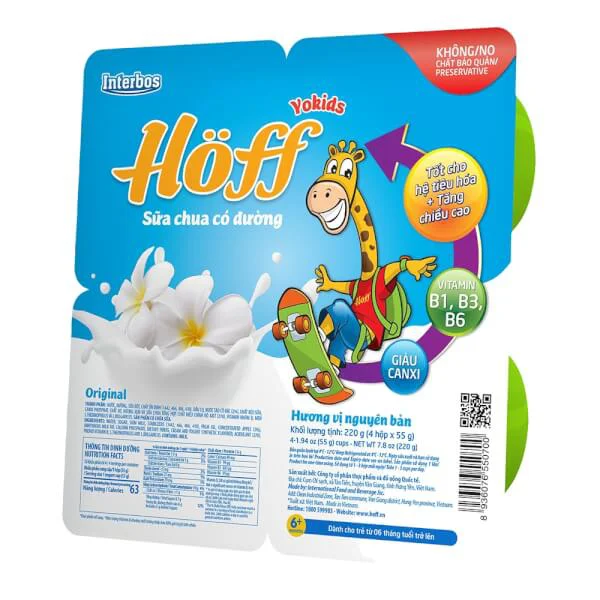 Combo 2 Sữa chua có đường Hoff  - vị nguyên bản (Lốc 4 hủ)