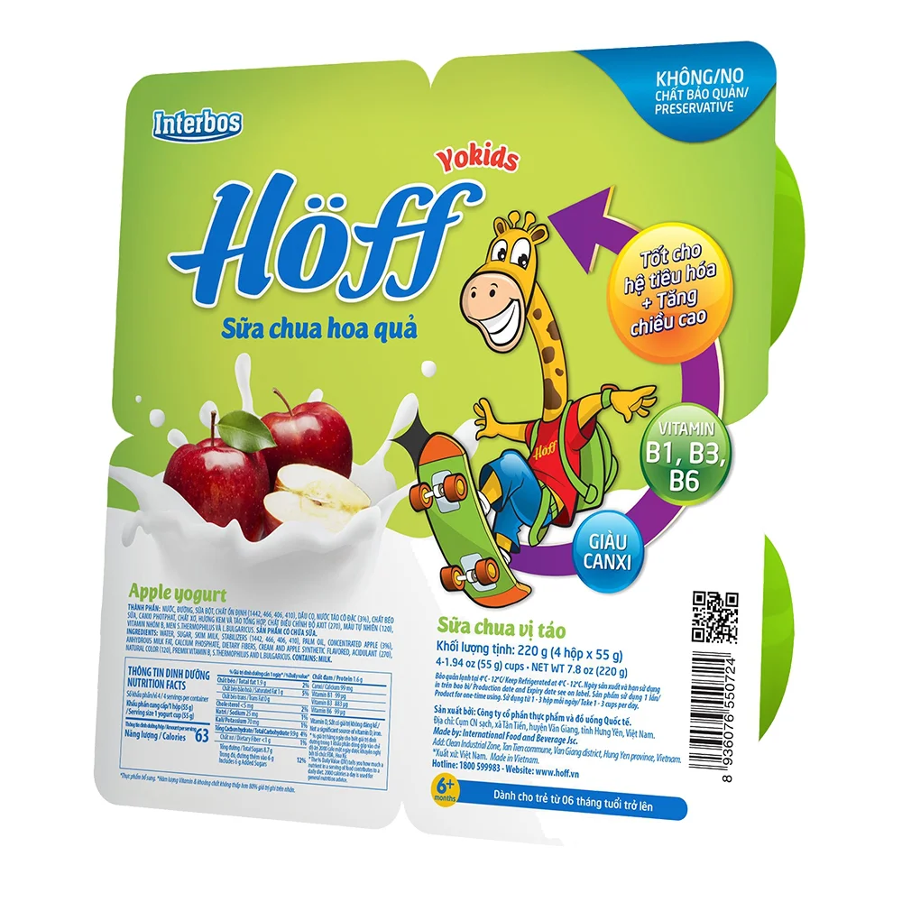 Combo 2 Sữa chua hoa quả Hoff - Táo (Lốc 4 hủ)