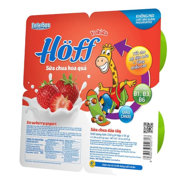 Combo 12 lốc Sữa chua hoa quả Hoff - Dâu tây (Lốc 4 hủ)